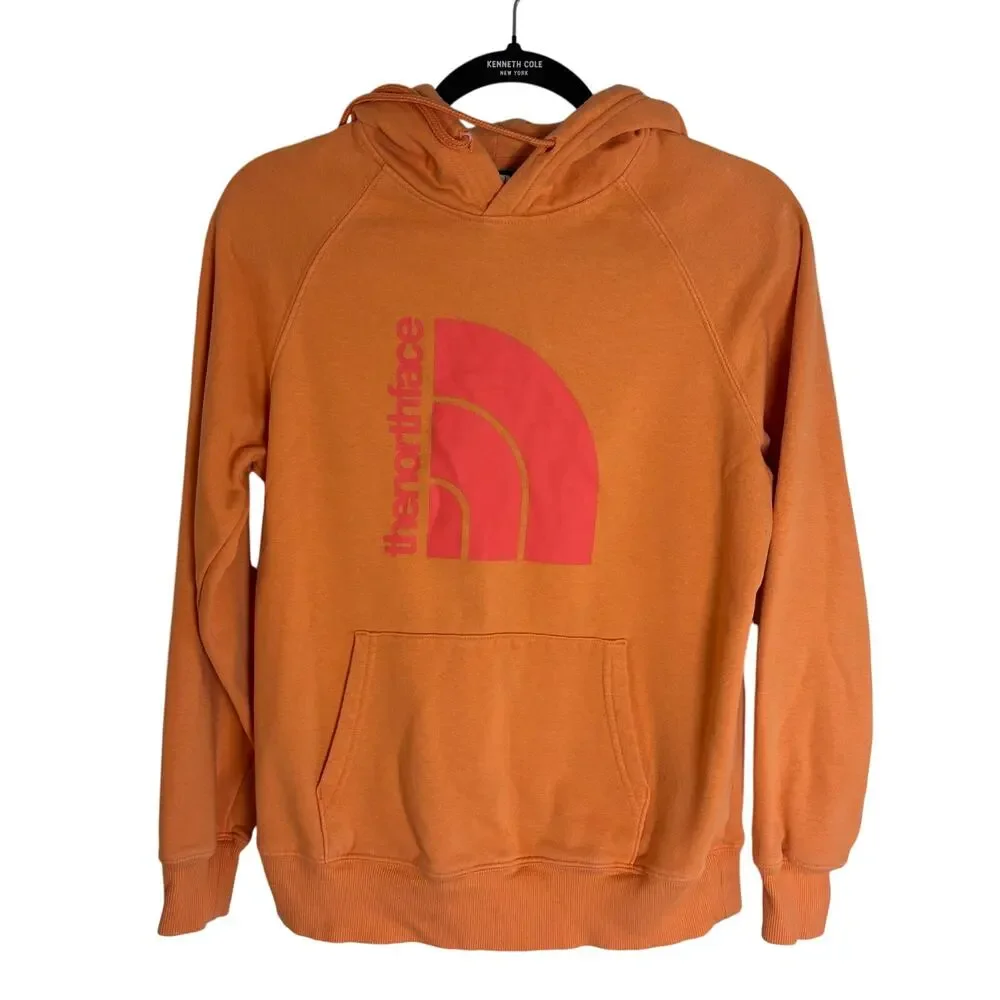 The North Face Hoodie Men's Small Orange logo Pullover Sweatshirt - Picture 1 of 5